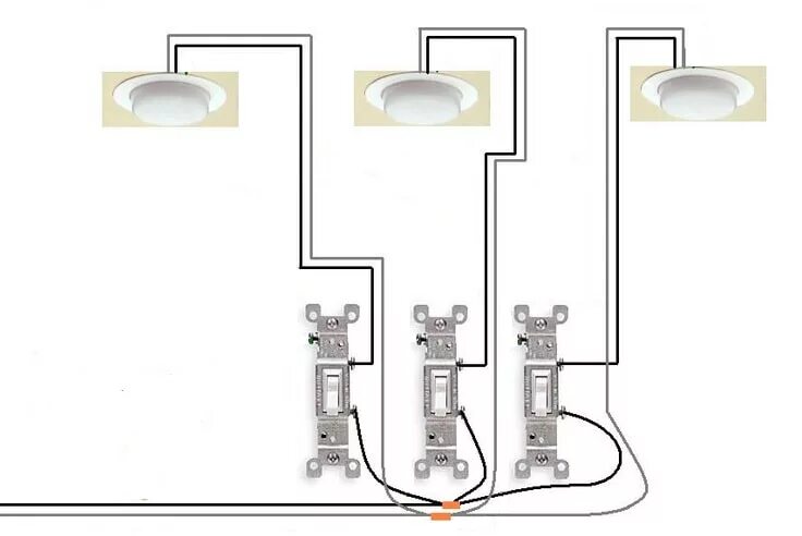 Подключение трех лампочек Как подключить тройной выключатель на две лампочки схема подключения трех жильны