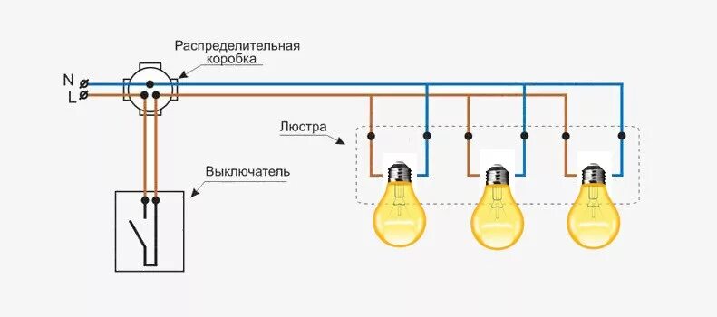 Подключение трех лампочек к одному проводу схема Схема подключения люстры потолочной, 7 вариантов