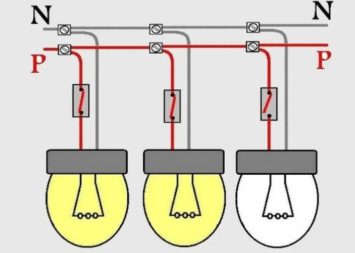 Подключение трех лампочек к одному проводу схема Схема параллельного подключения лампочек фото и видео - avRussia.ru