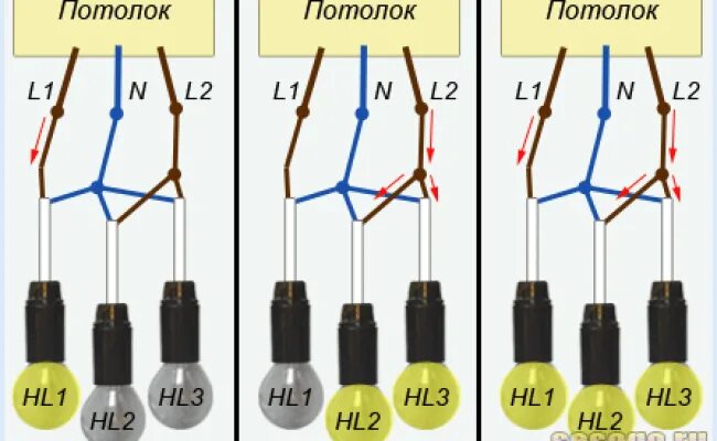 Подключение трех лампочек к одному проводу схема Картинки КАК ПОДКЛЮЧИТЬ 3 ПРОВОДА К 2 ПРОВОДАМ