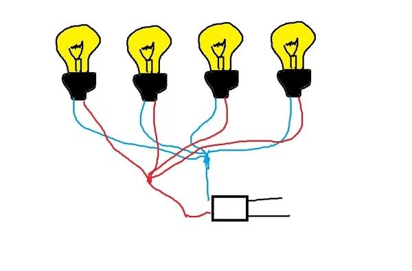 Подключение трех лампочек к одному проводу схема Ответы Mail.ru: как подсоединить четыре лампочки к одной вилке?