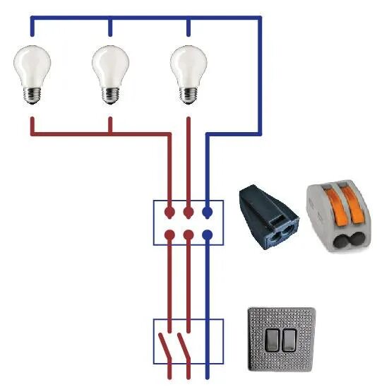Подключение трех лампочек к одному проводу схема Как подсоединить лампочку три провода