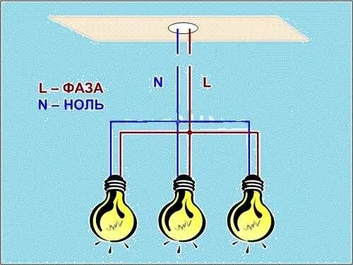 Подключение трех лампочек к одному проводу схема Как подключить люстру с 2, 3, 4 проводами (схемы)