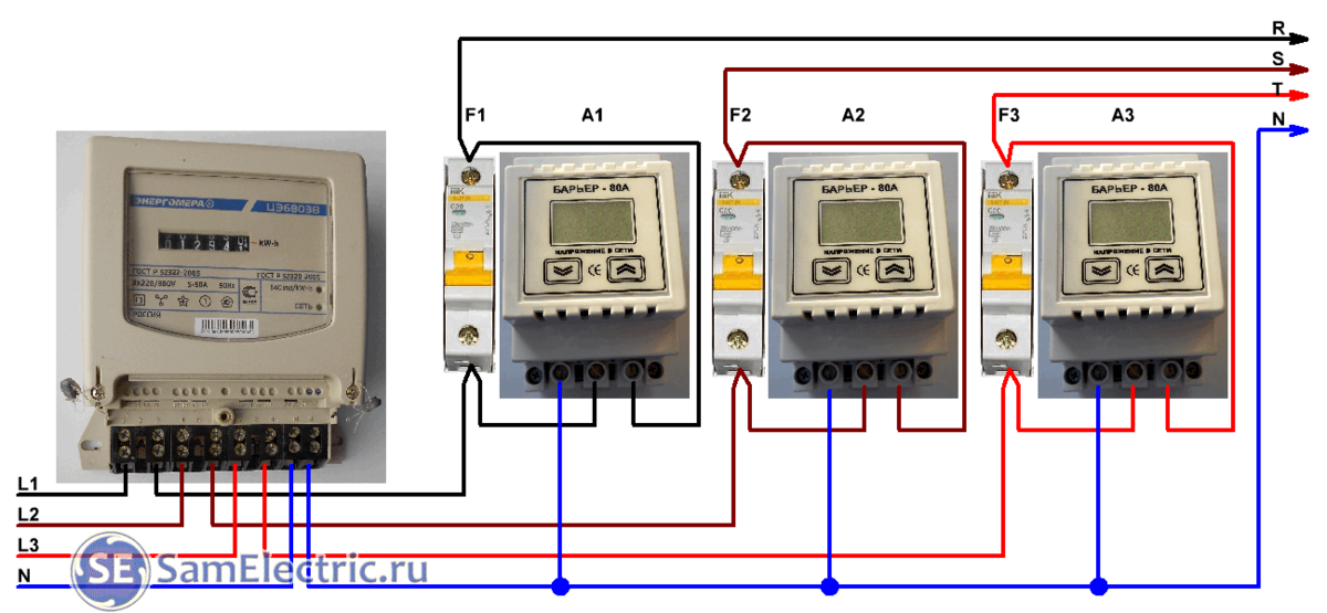 Подключение трех однофазных реле напряжения Зачем ставить трехфазное реле напряжения СамЭлектрик.ру Дзен