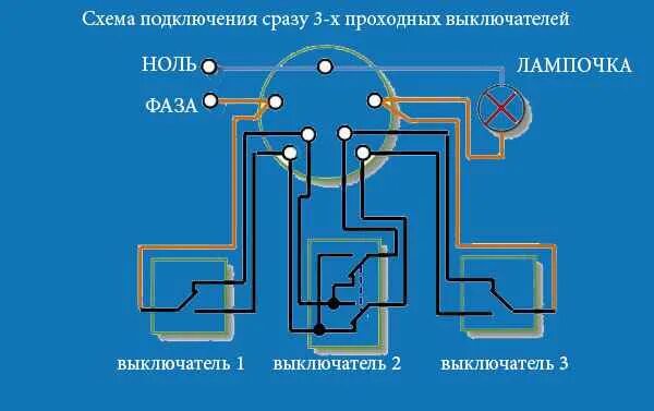 Подключение трех проходных Картинки ТРИ ПРОХОДНЫХ ВЫКЛЮЧАТЕЛЯ