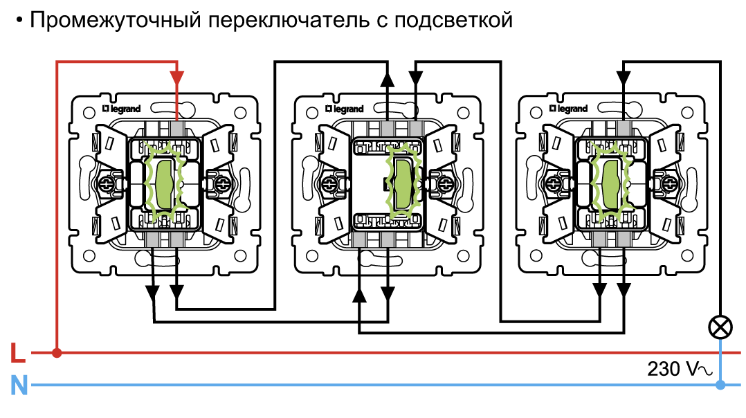 Подключение трех проходных выключателей Проходной выключатель тройной схема фото - DelaDom.ru