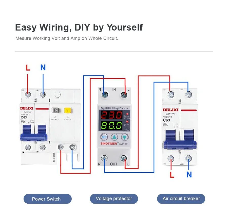 Подключение трех реле напряжения Factory Direct Svp912-40a Overvoltage Protection 220v With Voltage Display Autom