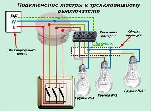 Подключение трех светильников на три выключателя Как подключить люстру с 3 лампами