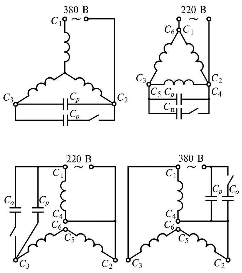 Подключение трехфазного асинхронного двигателя Схема подключения трехфазного электродвигателя