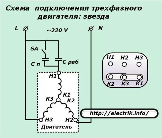 Подключение трехфазного асинхронного двигателя Типовые схемы подключения трехфазного двигателя к однофазной сети Конденсаторы, 