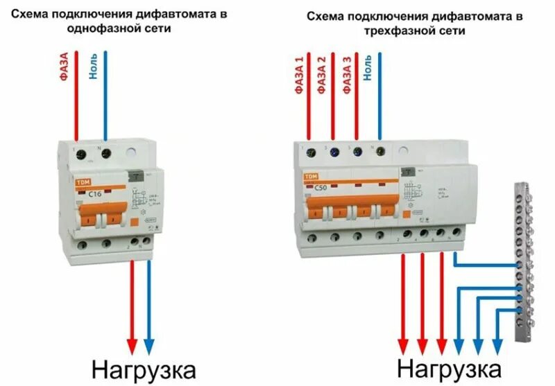 Подключение трехфазного автомата к однофазной сети Дифференциальный автоматический выключатель. Обзор.