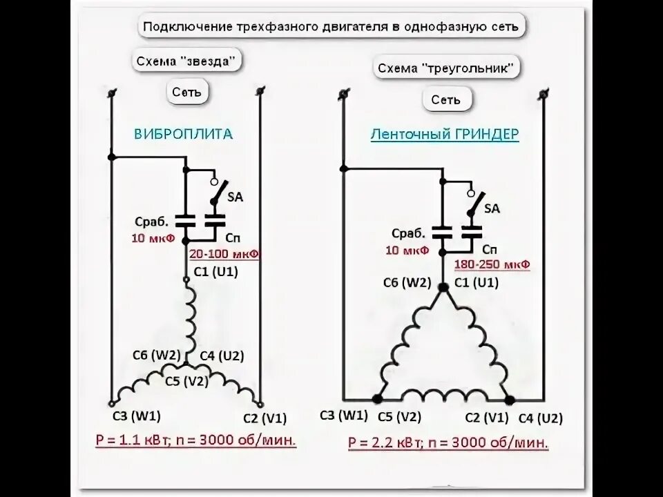 Подключение трехфазного двигателя через 220 вольт Пуск двигателей 380 V 3000 об/мин от 220 V звезда и треугольник с конденсаторами