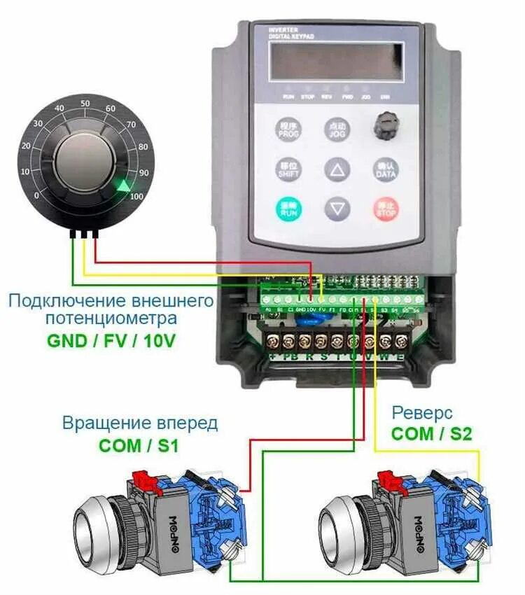 Подключение трехфазного двигателя через частотник Полная схема подключения электродвигателя к частотному преобразователю