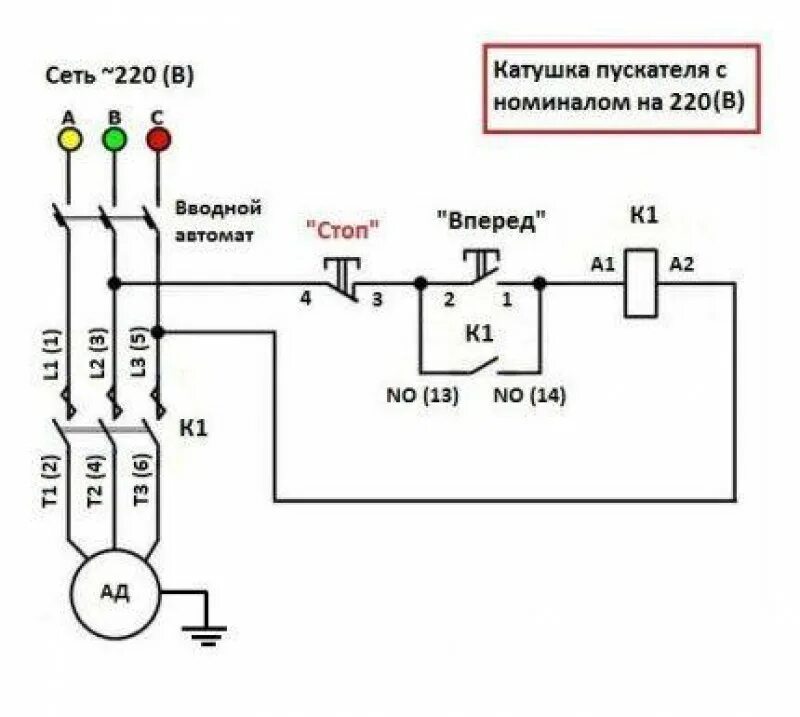 Подключение трехфазного двигателя через кнопку Альтернативные способы подключения магнитного пускателя на напряжение 220 В и 38