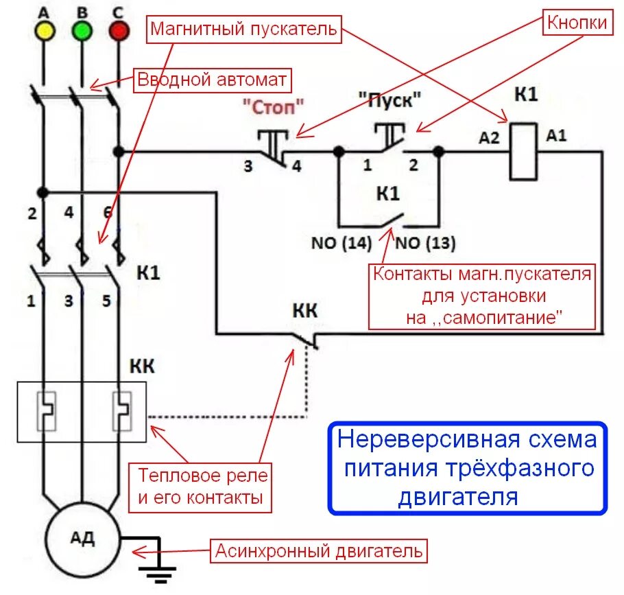 Подключение трехфазного двигателя через кнопку пуск Цена ошибки в расчётах!