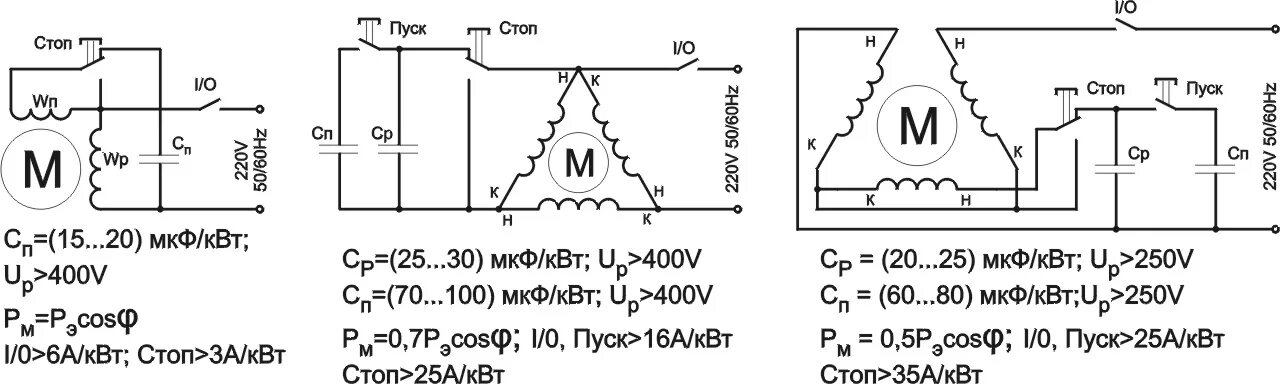 Подключение трехфазного двигателя к однофазной сети Схема включения трехфазного двигателя в однофазную сеть фото - DelaDom.ru