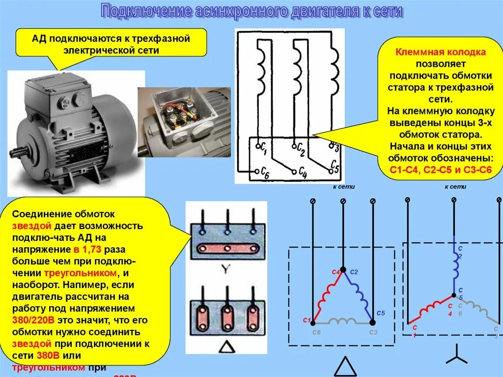 Подключение трехфазного двигателя сети треугольник Фазные токи электродвигателей