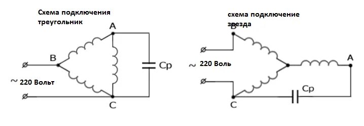 Подключение трехфазного двигателя в сеть 220 схема звезда треугольник380 НА 220 ВОЛЬТ