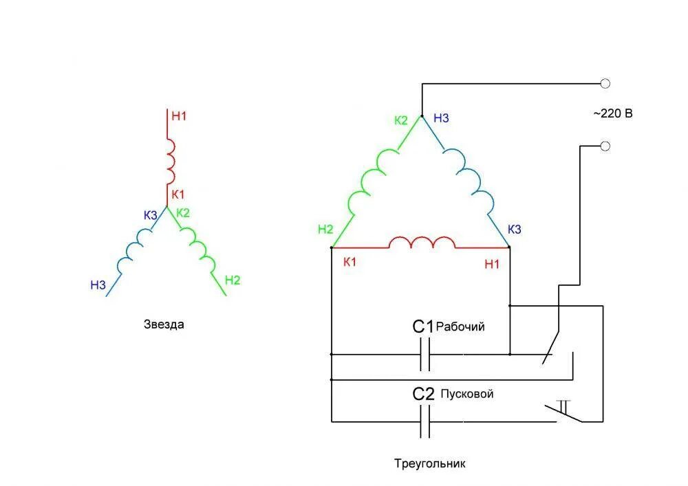 Подключение трехфазного двигателя звезда треугольник схема Выбор схемы соединения фаз электродвигателя - соединение обмоткок звездой и треу