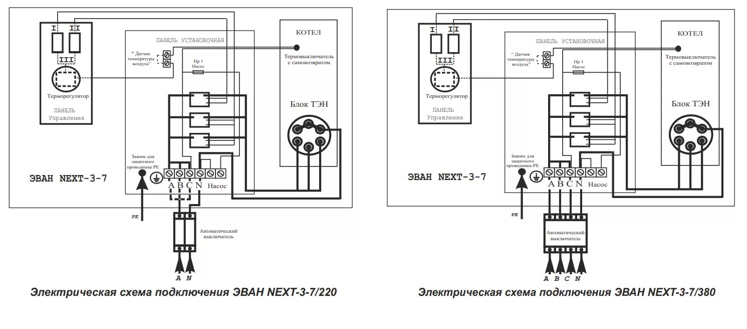 Подключение трехфазного электрического котла Котел электрический ЭВАН Next-7 12907-evn купить с доставкой в Санкт-Петербурге,