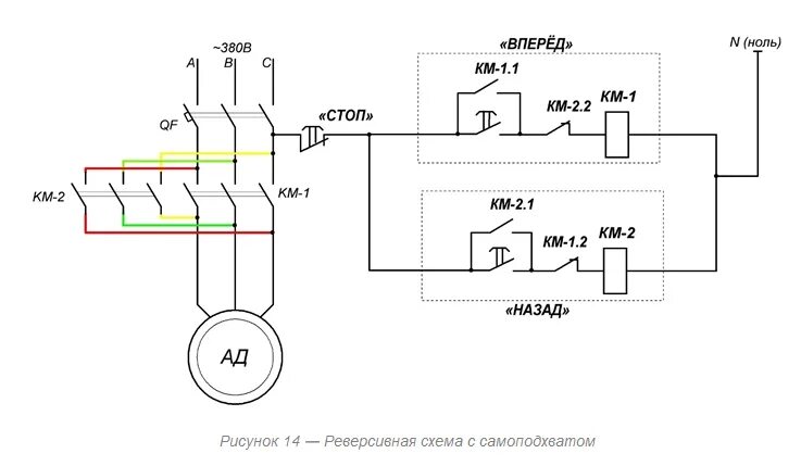 Подключение трехфазного электродвигателя через кнопку Реверсивная схема подключения электродвигателя