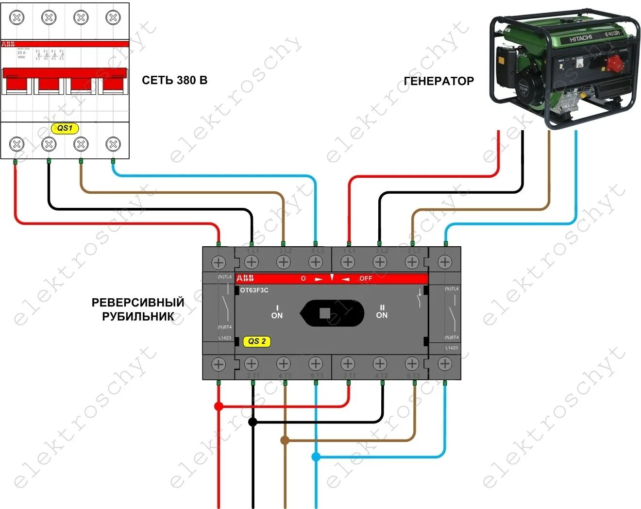 Подключение трехфазного генератора Переключатель однофазный для генератора HeatProf.ru