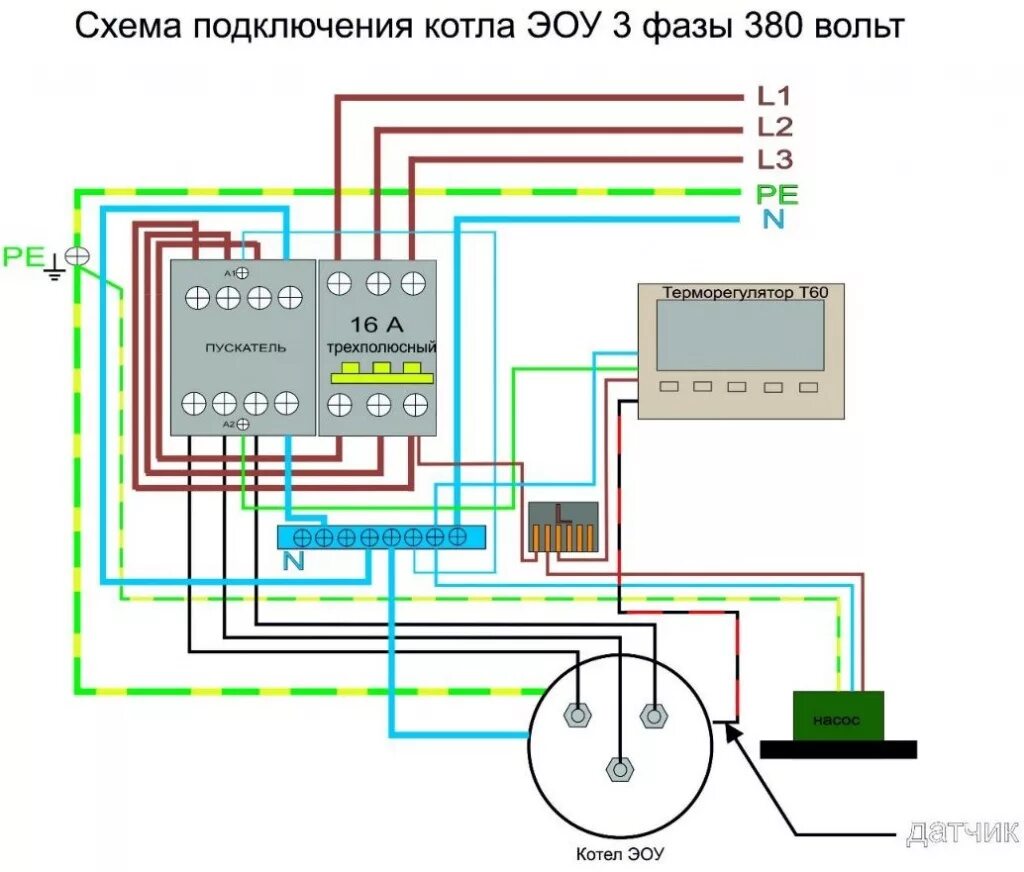 Подключение трехфазного котла отопления к электросети 380 Электрическая схема электрокотла фото, видео - 38rosta.ru