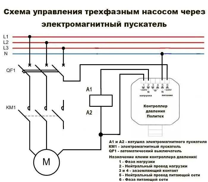 Подключение трехфазного насоса Подключение однофазных реле приоритета к 3-фазной сети с трехфазной и однофазной