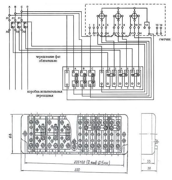 Подключение трехфазного счетчика через испытательную коробку Коробка испытательная КИ-10 в Екатеринбурге - Ом-групп