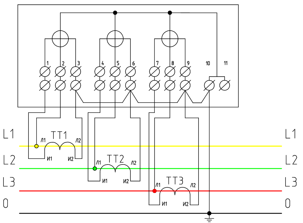 Подключение трехфазного счетчика через трансформаторы тока схема 27.09.2016, Подключение счетчика электроэнергии в низковольтную сеть большой мощ