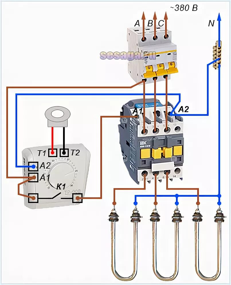 Подключение трехфазного теплового реле Подключение ТЭНов