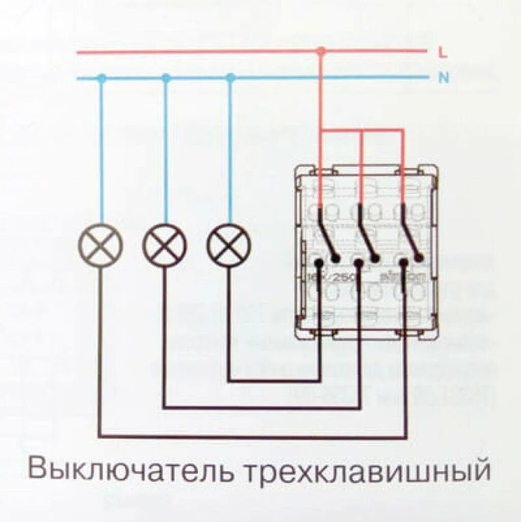 Подключение трехклавишного с розеткой схема Схема подключения трехклавишного выключателя с розеткой - CormanStroy.ru