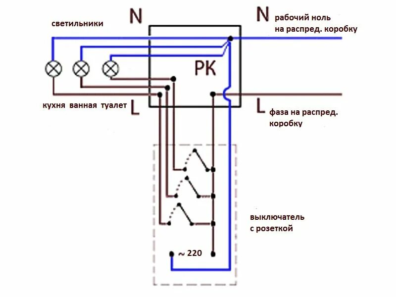 Подключение трехклавишного выключателя Как подключить двухклавишный выключатель: схема подключения, инструкция - radioc