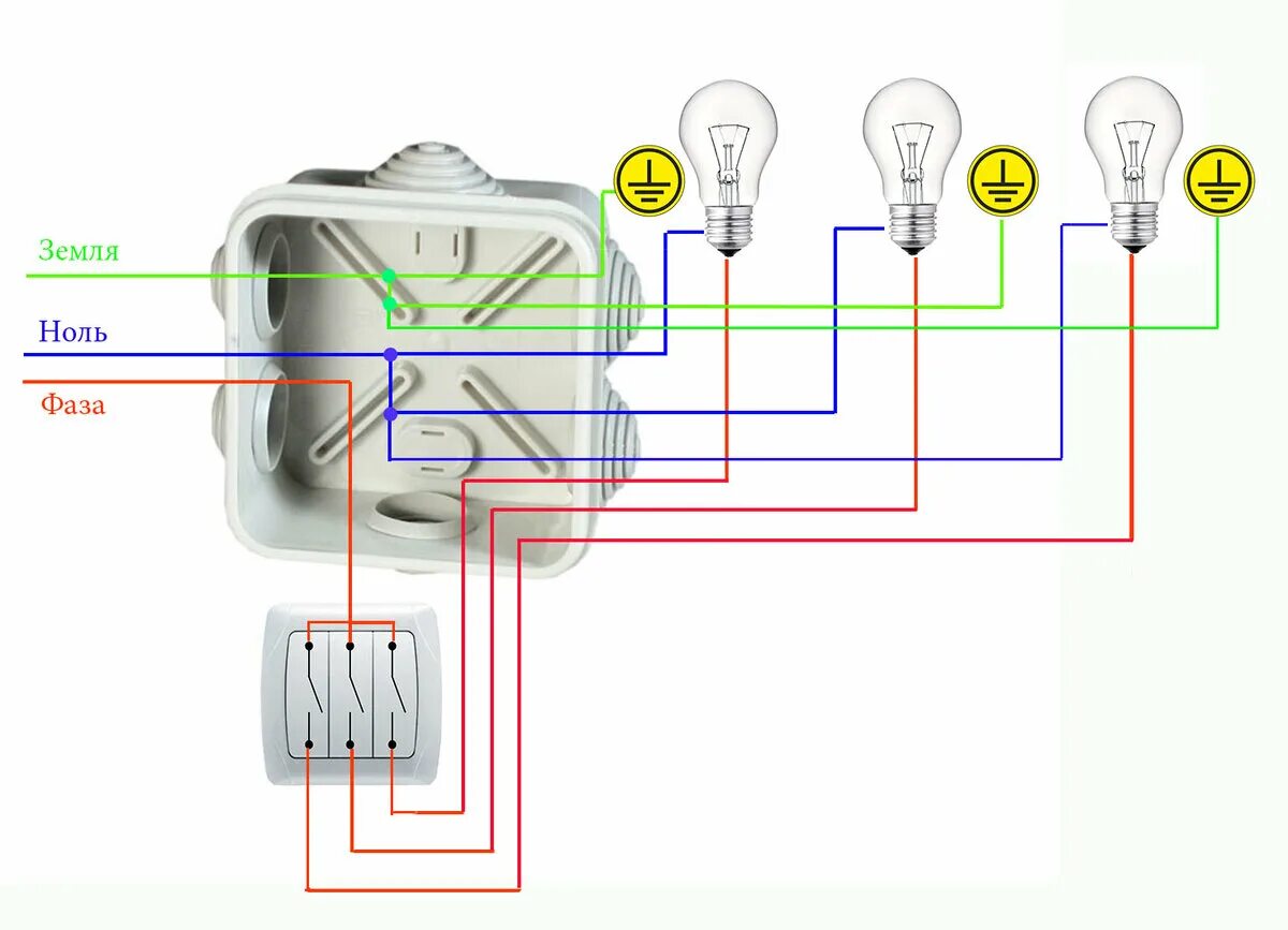 Подключение трехклавишного выключателя на три лампочки Как подключить выключатель. Схемы подключения. Лёха может 13 RU Дзен