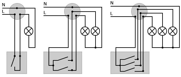 Подключение трехклавишного выключателя на три лампочки Подключение бытового выключателя