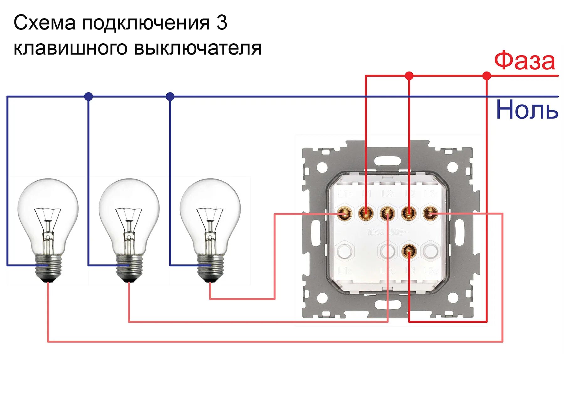 Подключение трехклавишного выключателя света схема Трехклавишный выключатель CGSS черный Эстетика GL-W103-BCM - выгодная цена, отзы