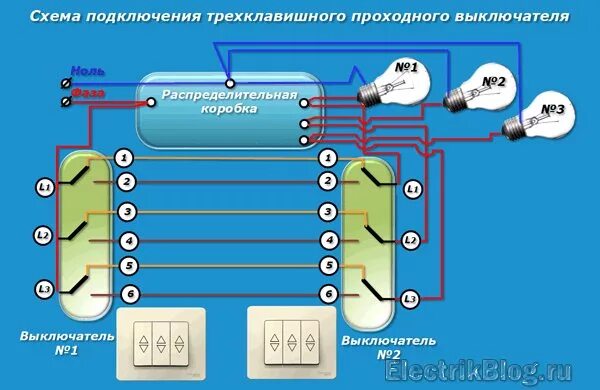 Подключение трехклавишных проходных выключателей Проходной трехклавишный переключатель фото - Сервис Левша