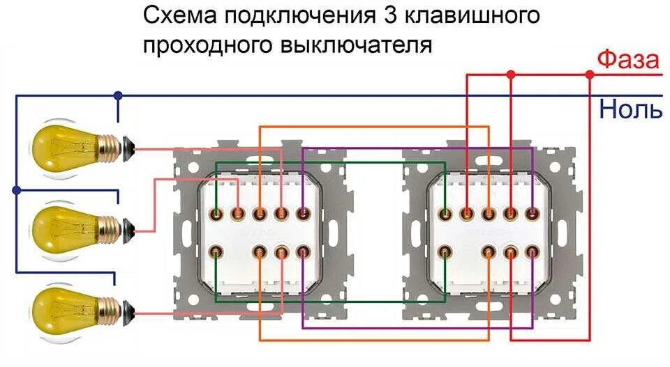 Подключение трехклавишных проходных выключателей Картинки ТРИ ДВУХКЛАВИШНЫХ ПРОХОДНЫХ ВЫКЛЮЧАТЕЛЕЙ