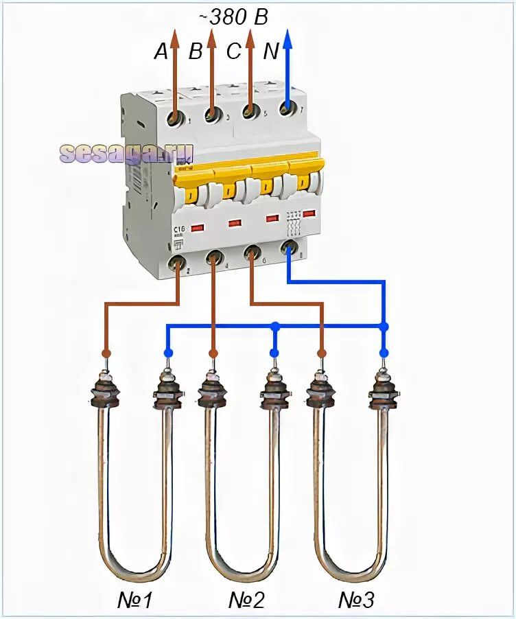 Подключение трехполюсного автомата к трехфазной сети 380v Подключение ТЭНов