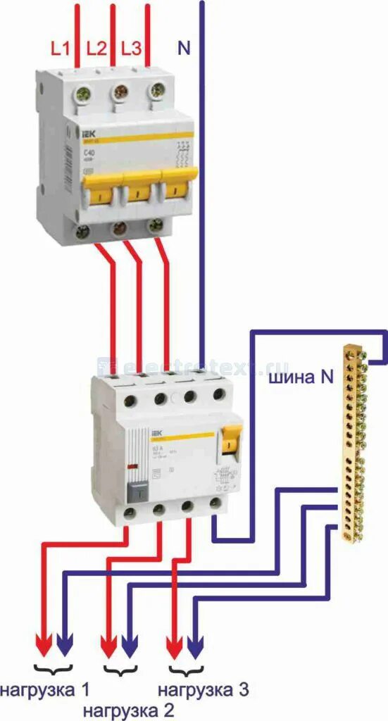 Подключение трехполюсного автомата к трехфазной сети 380v Шина для узо HeatProf.ru