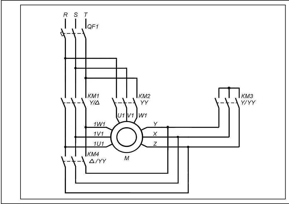 Подключение трехскоростного двигателя Схема реверс звезда треугольник