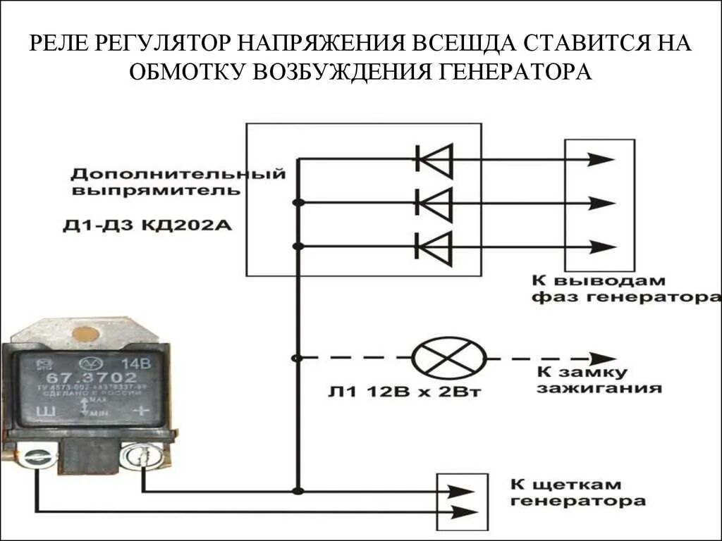 Подключение трехуровневого регулятора напряжения к генератору 2ф25п реле регулятор схема