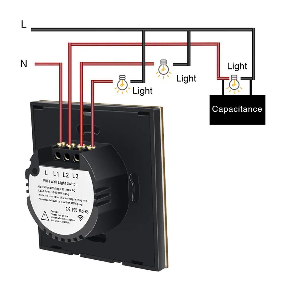 Подключение тройного сенсорного выключателя Eu/uk 1/2/3 gang ewelink wifi smart wall light switch touch panel app remote con