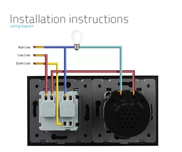 Подключение тройного сенсорного выключателя Livolo Black Glass Touch Switch With EU Wall Socket VL-C701-12/VL-C7C1 - Electro