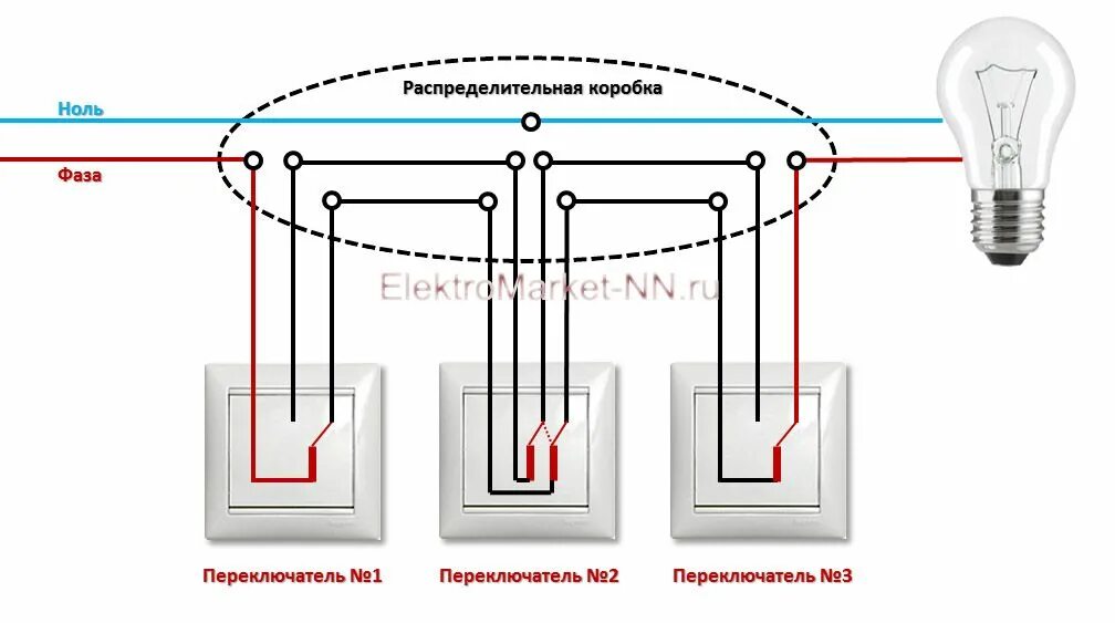 Подключение тройного выключателя на 3 точки Проходной Выключатель На 3 Точки Схема Подключения - tokzamer.ru Схемотехника, С