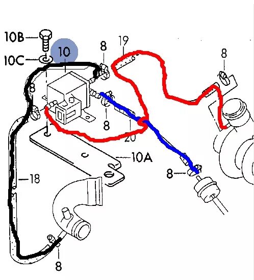 Подключение трубок турбины форд 1 8л Вакуум пассат б5