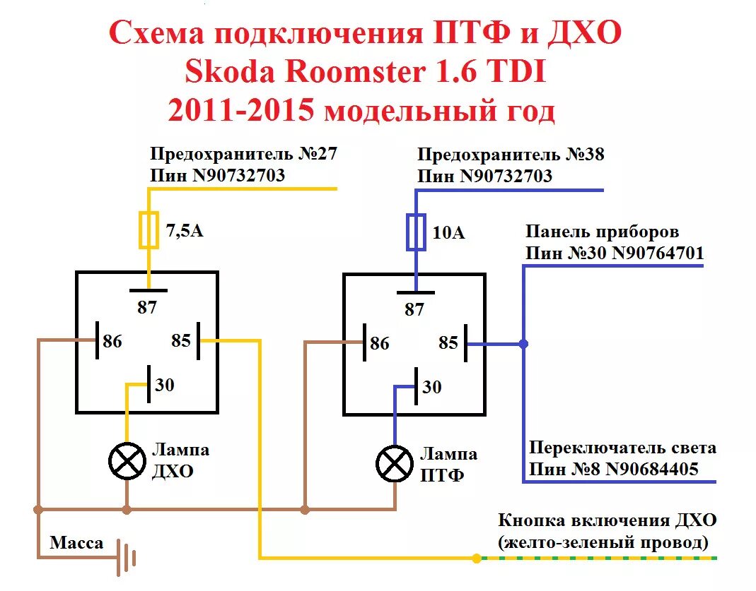 Подключение туманок через генератор Установка штатных ПТФ и ДХО - без замены блока ВСУ, Часть 2. - Skoda Roomster, 1