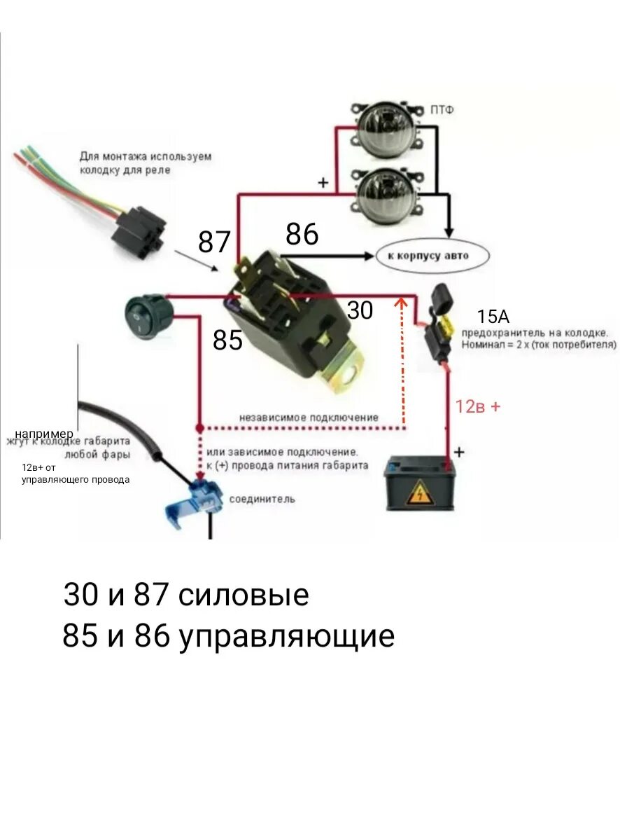 Подключение туманок через реле 4 контактное ДХО/ПТФ - Skoda Octavia A5 Mk2, 1,6 л, 2008 года своими руками DRIVE2