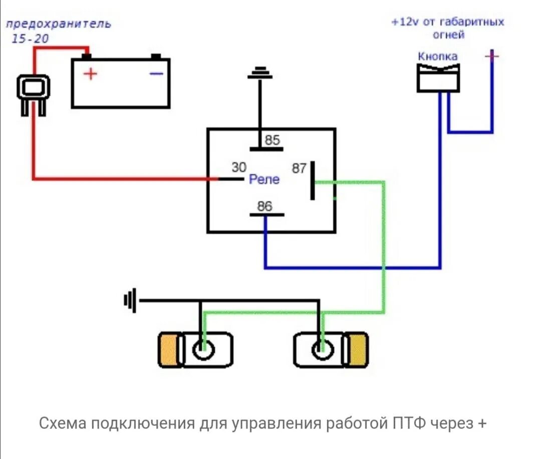 Подключение туманок через реле и кнопку схема ПТФ: длительный монтаж - Daewoo Lanos, 1,5 л, 2008 года своими руками DRIVE2