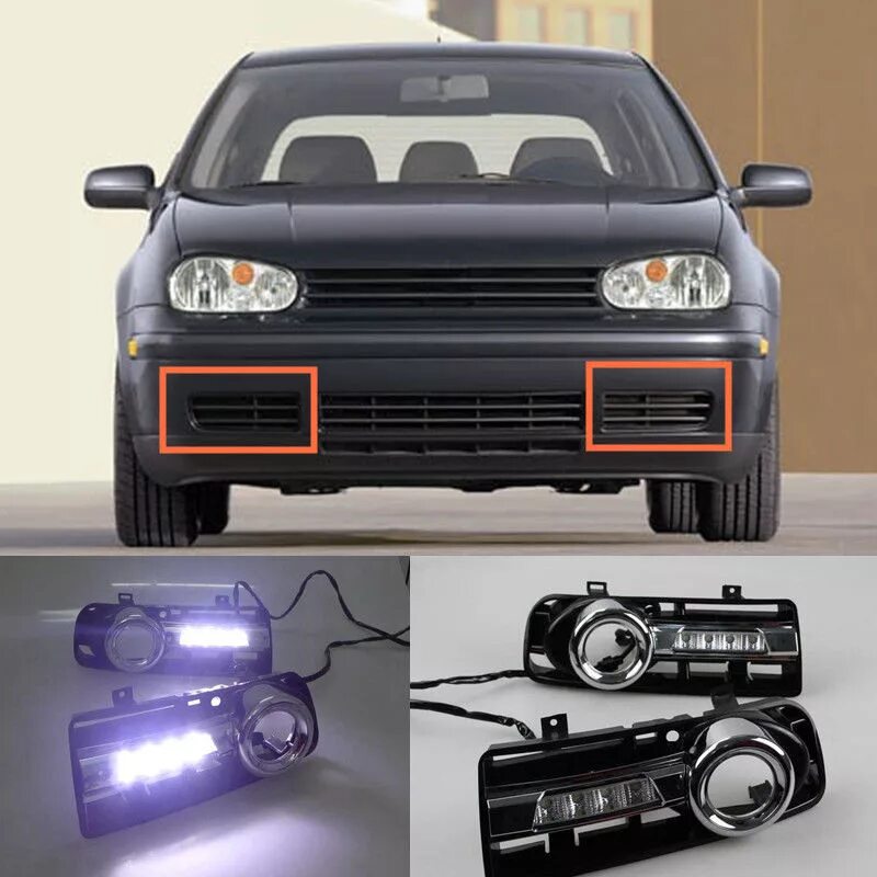 Подключение туманок в фарах гольф 4 2pcs White Led Daytime Running Light Drl Fog Lamp For Volkswagen Golf 4 1999 200